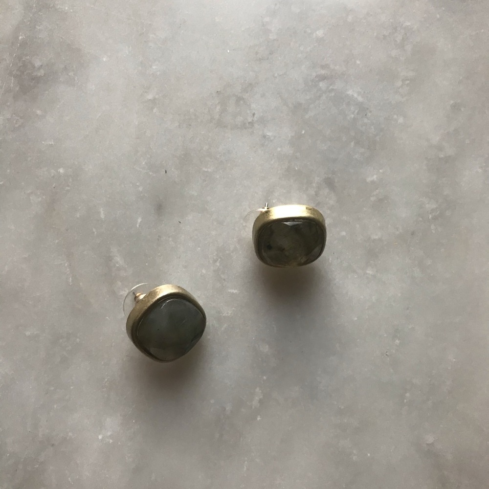 Vintage Gold Square Green Statement Earrings - image 3